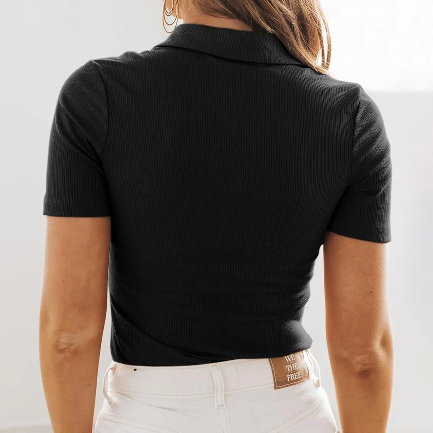 Womens Polo Shirts Short Sleeve V Neck Button Summer Collared Shirts Basic Tee Blouses Business Casual Tops