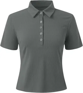 Womens Polo Shirts Short Sleeve V Neck Button Summer Collared Shirts Basic Tee Blouses Business Casual Tops
