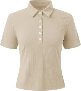 Womens Polo Shirts Short Sleeve V Neck Button Summer Collared Shirts Basic Tee Blouses Business Casual Tops