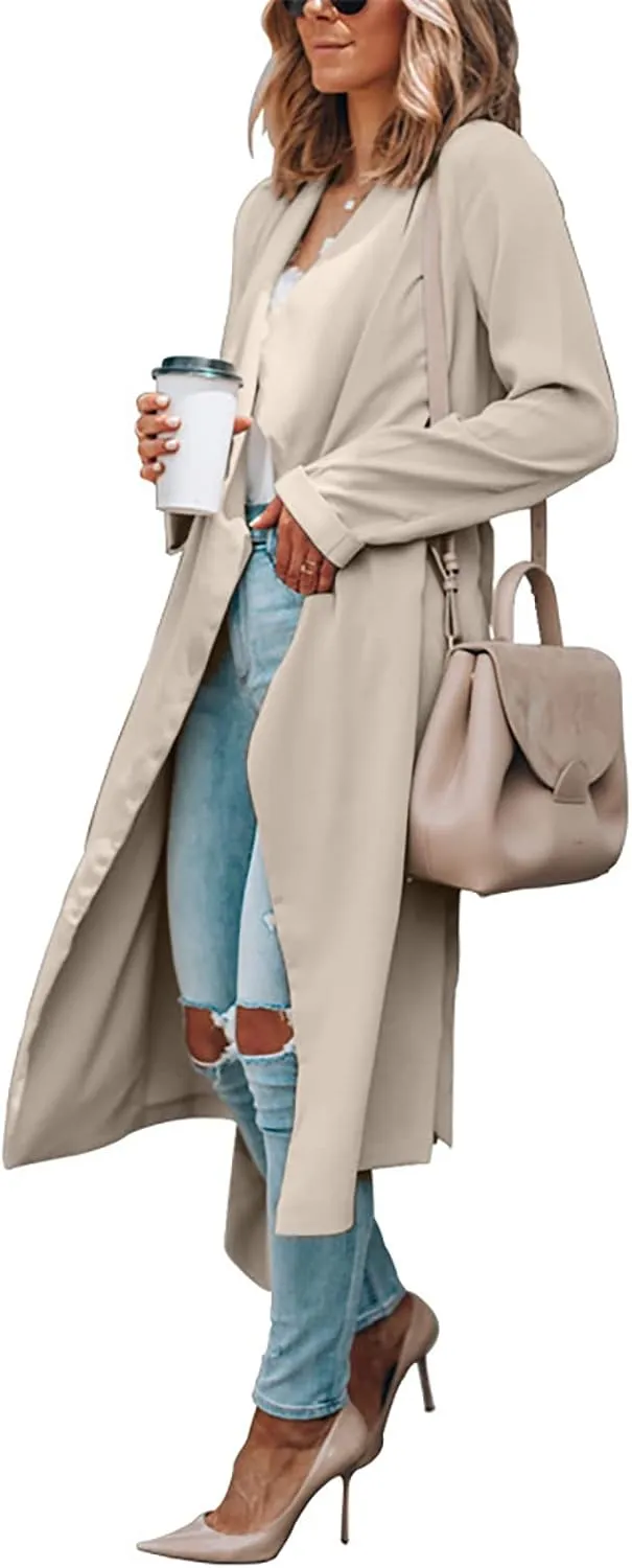 Womens Solid Color Jacket Adults Long Sleeve Lapel Trench Mid Length Coat Casual World of Dance Windbreaker