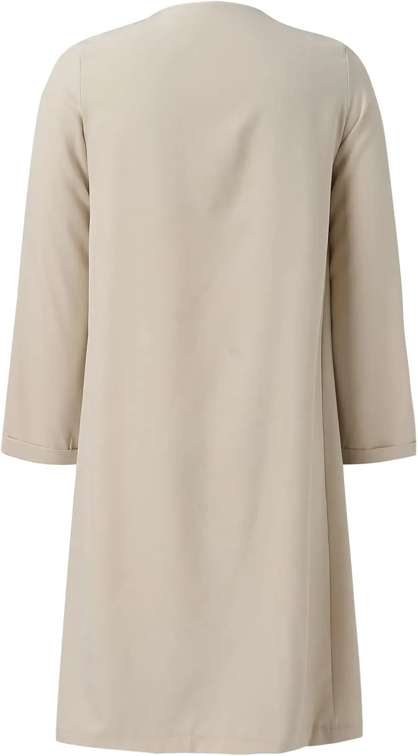 Womens Solid Color Jacket Adults Long Sleeve Lapel Trench Mid Length Coat Casual World of Dance Windbreaker