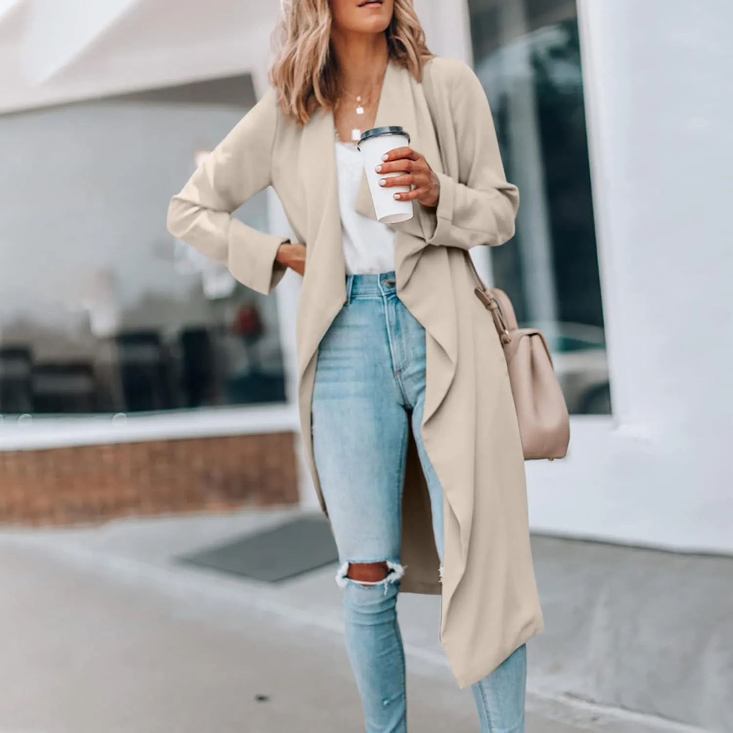 Womens Solid Color Jacket Adults Long Sleeve Lapel Trench Mid Length Coat Casual World of Dance Windbreaker