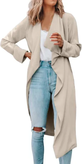 Womens Solid Color Jacket Adults Long Sleeve Lapel Trench Mid Length Coat Casual World of Dance Windbreaker
