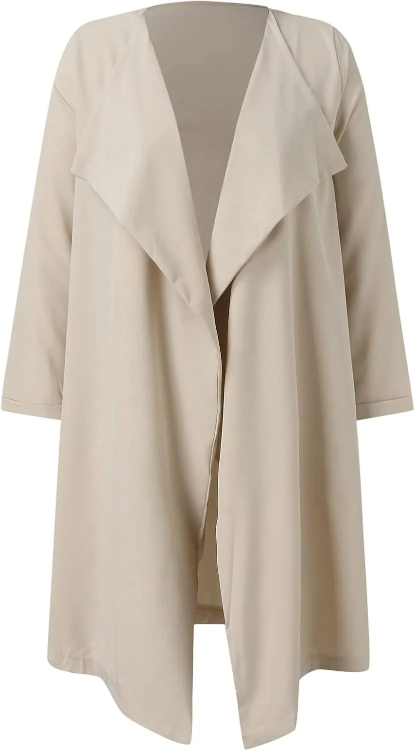 Womens Solid Color Jacket Adults Long Sleeve Lapel Trench Mid Length Coat Casual World of Dance Windbreaker