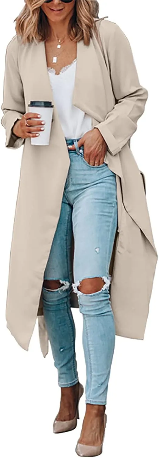 Womens Solid Color Jacket Adults Long Sleeve Lapel Trench Mid Length Coat Casual World of Dance Windbreaker