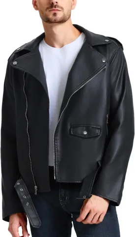 WULFUL Men's Leather Jackets, Faux Bomber Jacket for Men Motorcycle Lapel Asymmetric Zip-Up Slim Fit Biker Coat
