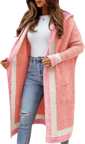 Yimoon Womens Long Cardigan Sweater Color Block Open Front Hooded Cardigan Oversized Knit Sweater Outwear Yimoon Womens Long Cardigan Sweater Color Block Open Front Hooded Cardigan Oversized Knit Sweater Outwear